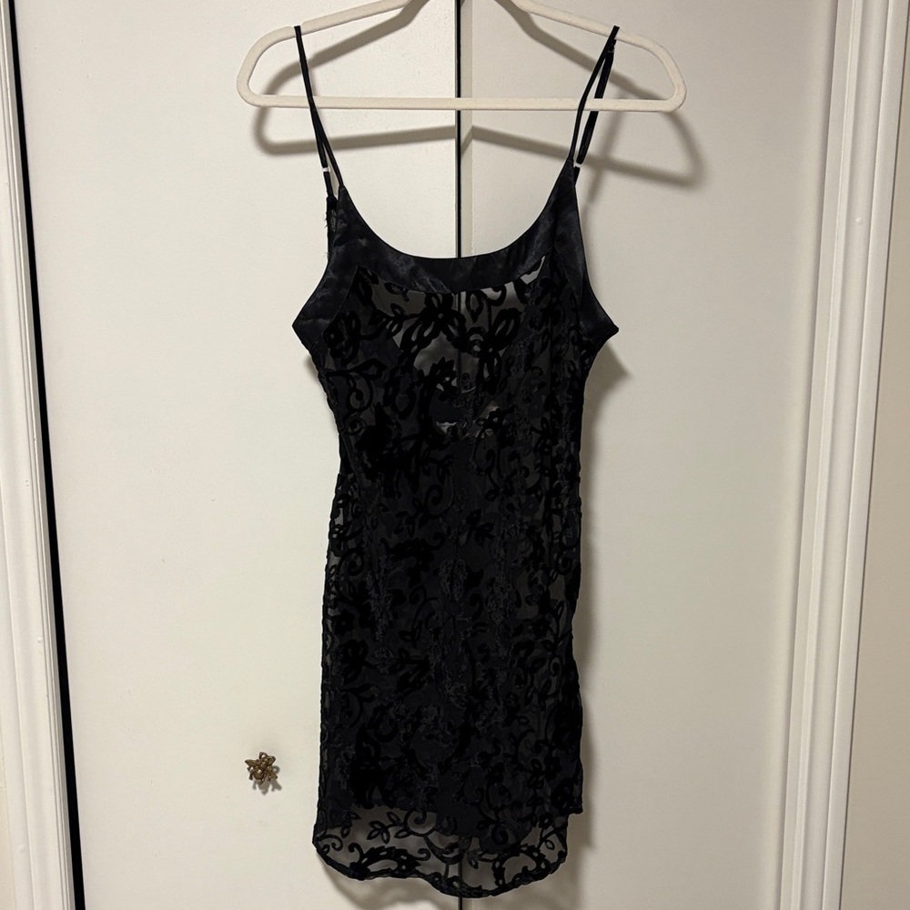 Elegant Black Sheer Slip Night Dress Dainty Feminine S Velvet Low Back
